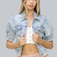 Shirring Sleeve Crop Denim Jacket