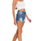 Mid Rise Raw Frayed Hem Denim Shorts