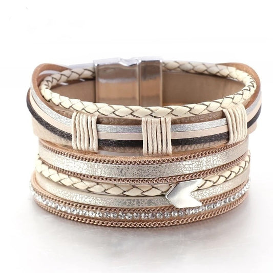 Boho Arrow Leather Bracelet with Magnetic Clasp