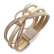 Gold Leather Bracelet with Magnetic Clasp - Southern Sassy Boutique