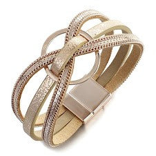 Gold Leather Bracelet with Magnetic Clasp