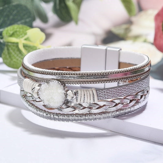 Druzy Stone Leather Magnetic Bracelet