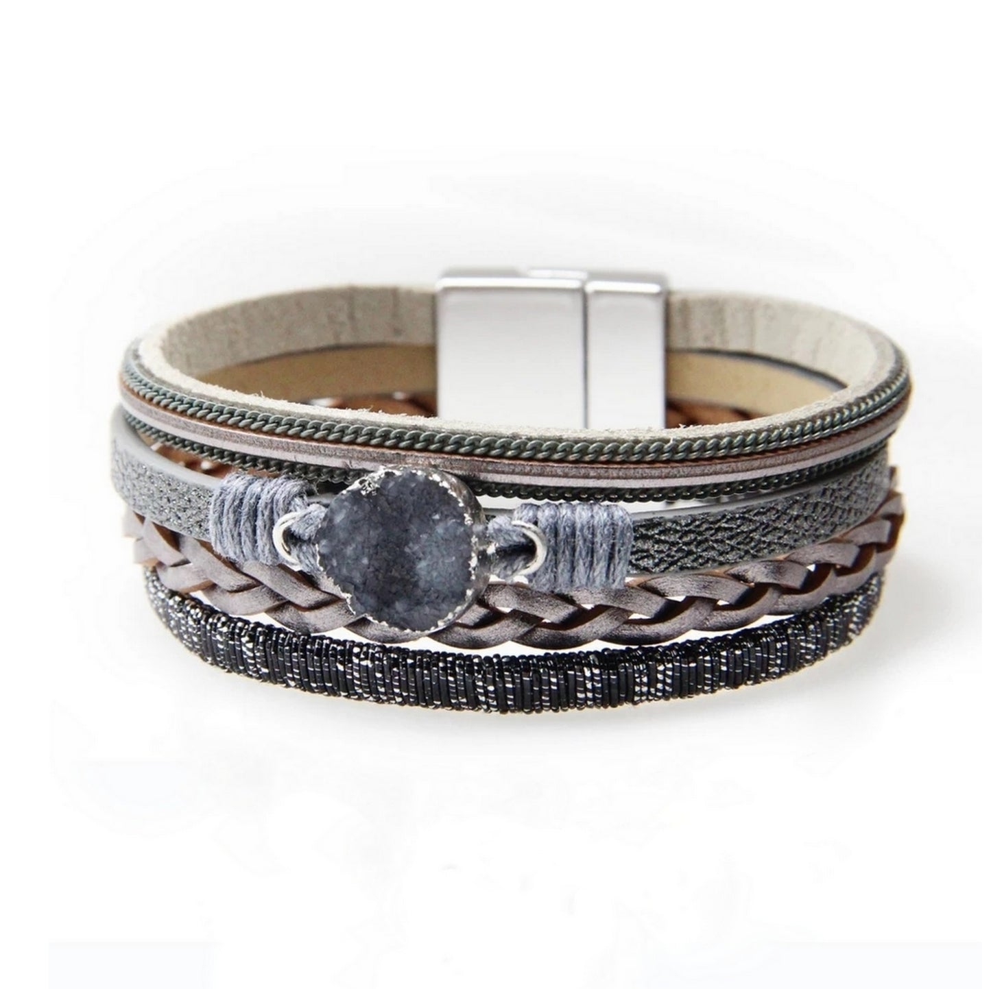 Druzy Stone Leather Magnetic Bracelet