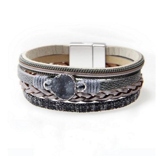 Druzy Stone Leather Magnetic Bracelet