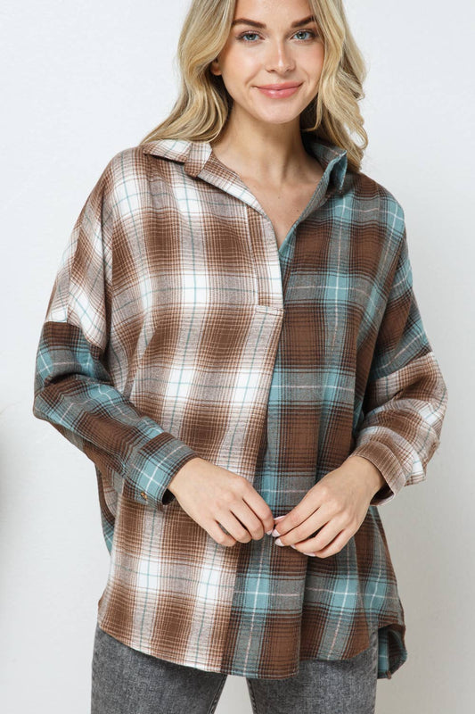 Collard Flannel Mix Dolmen Shirt