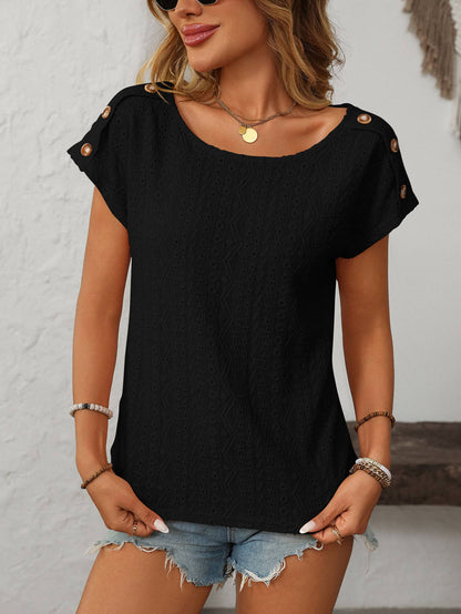Eyelet Button Detail Short SleeveTop
