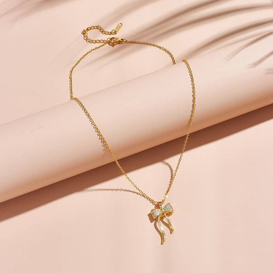 Sweet Bow Rhinestone Necklace