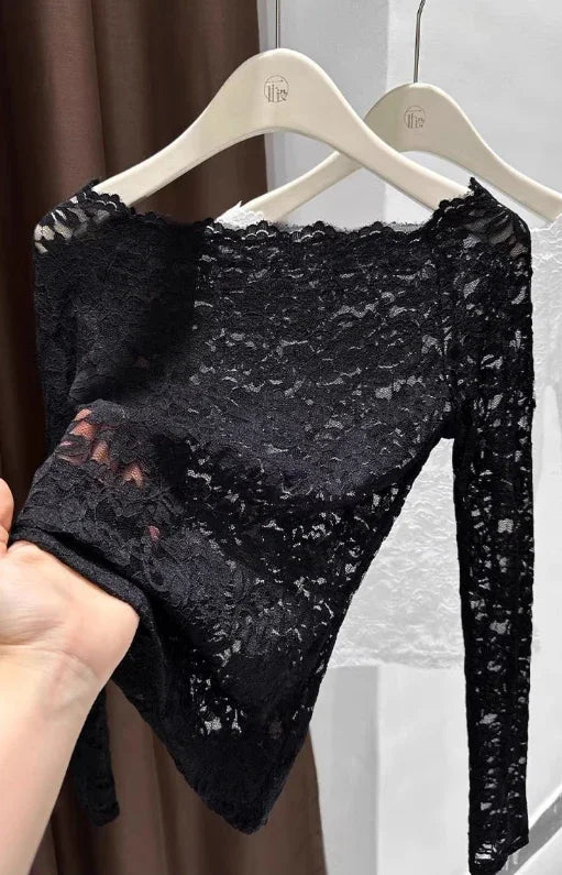 Off the shoulder Sheer Mesh Floral Lace Layering fitted Top - Southern Sassy Boutique