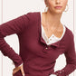 Ribbed Henley Neck Stitched Fitted Long Sleeve Top