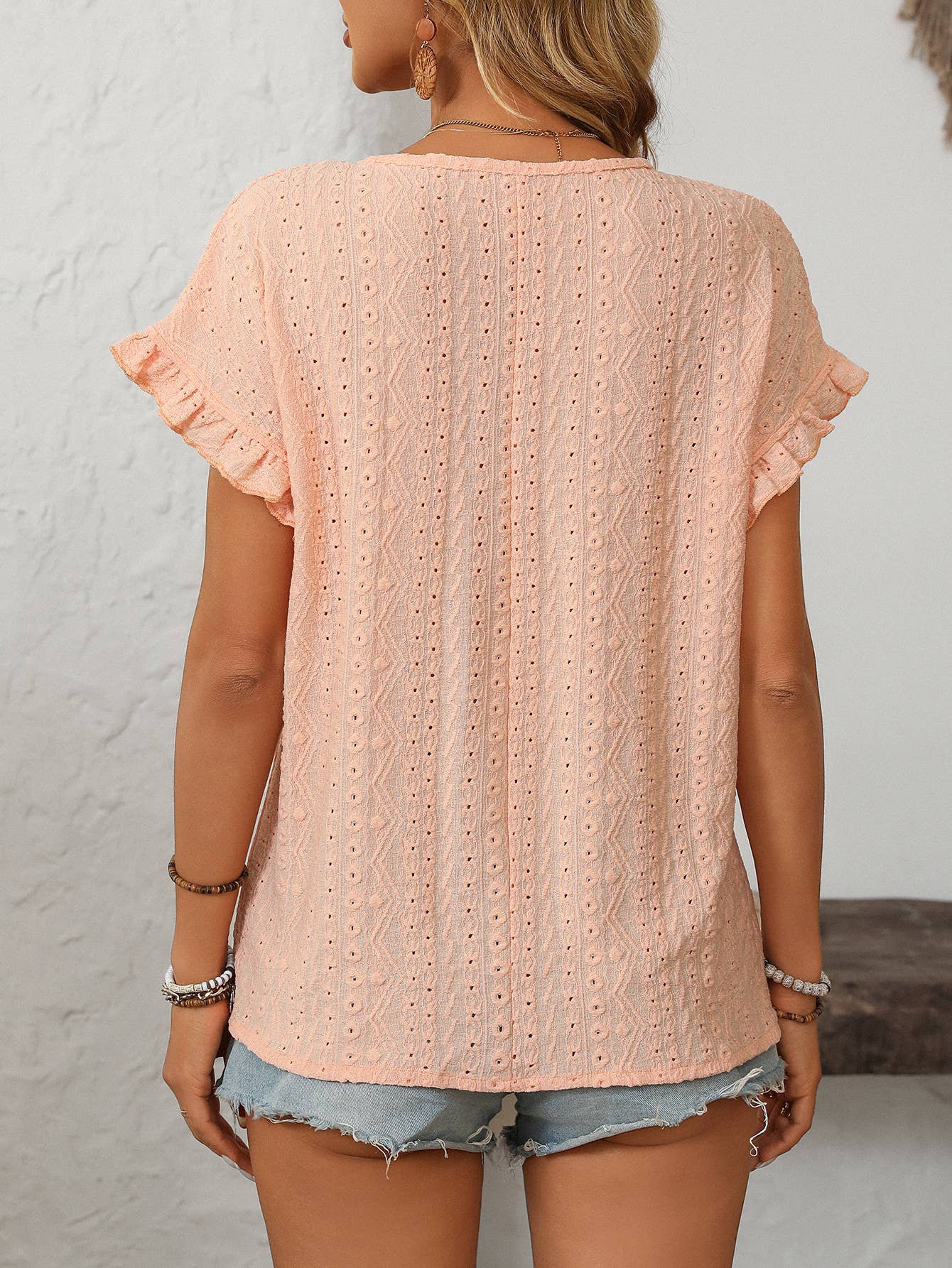 Eyelet Ruffle Short Sleeve Top