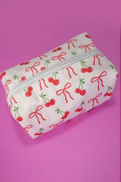 Cherry's and Bows Cosmetic Travel Pouch - Southern Sassy Boutique