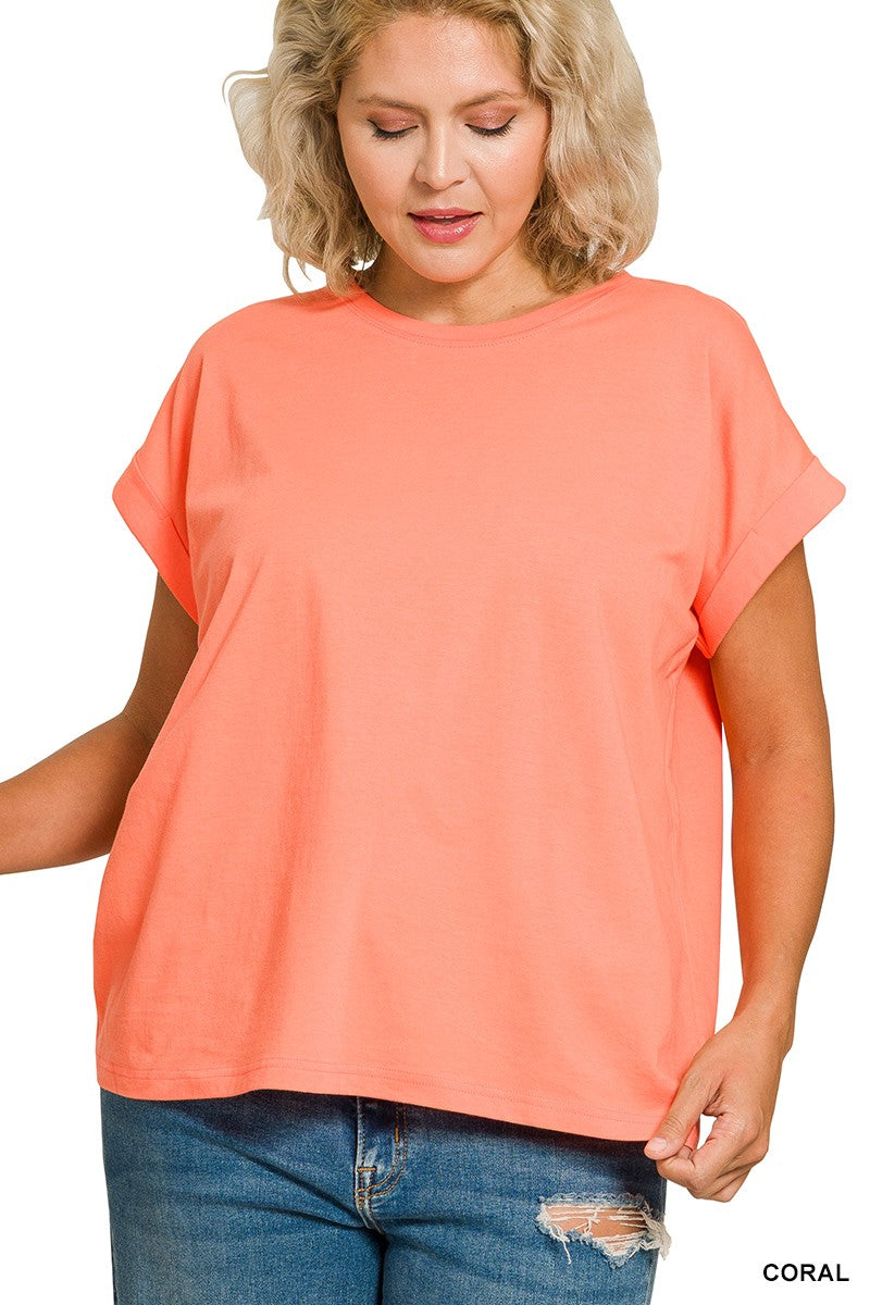 Curvy Relaxed Fit Cotton Round Neck Tee