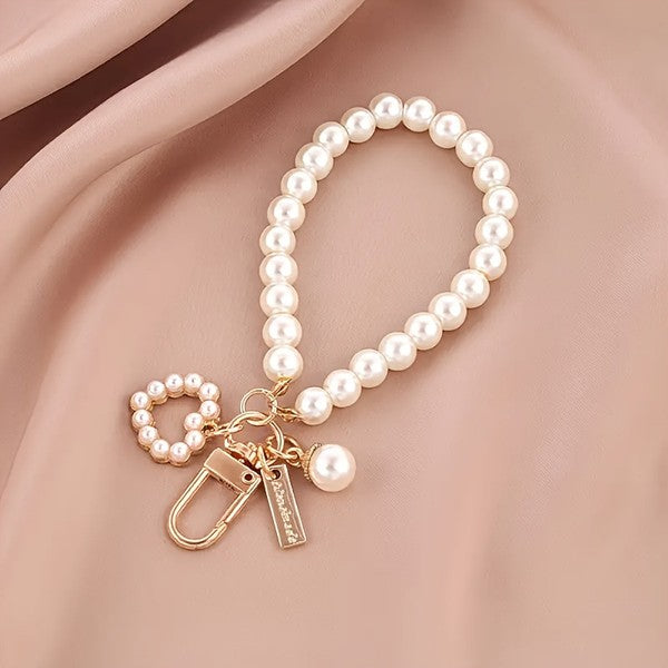 Pearl Bow & Heart Bag Charm Keychains