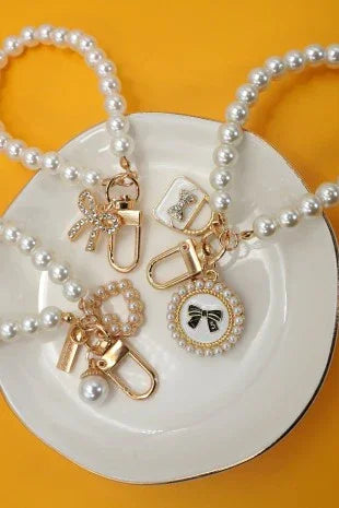 Pearl Bow & Heart Bag Charm Keychains - Southern Sassy Boutique