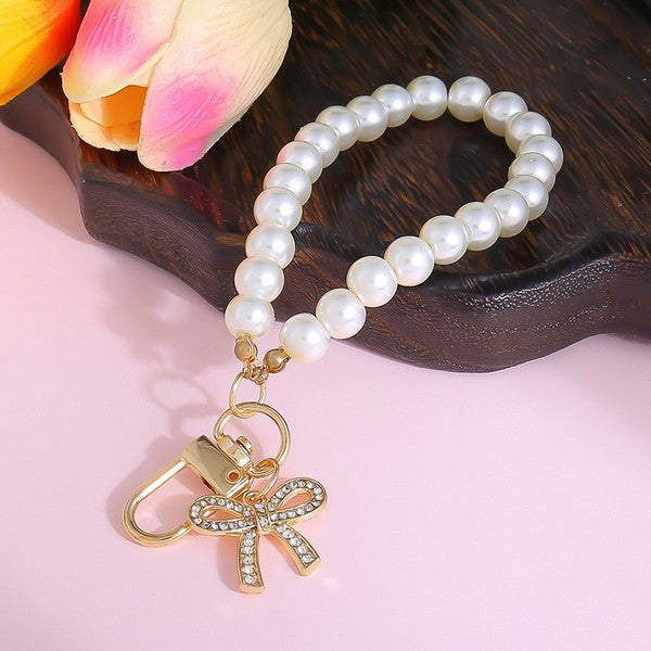 Pearl Bow & Heart Bag Charm Keychains