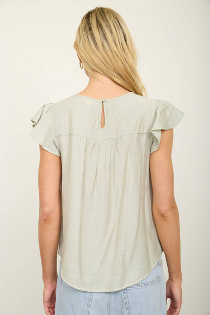 PLUS FRONT LADDER LINE LACE DETAIL FLOUNCE SLEEVE TOP