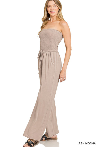 Smocked Tube Top Cotton Jumpsuit
