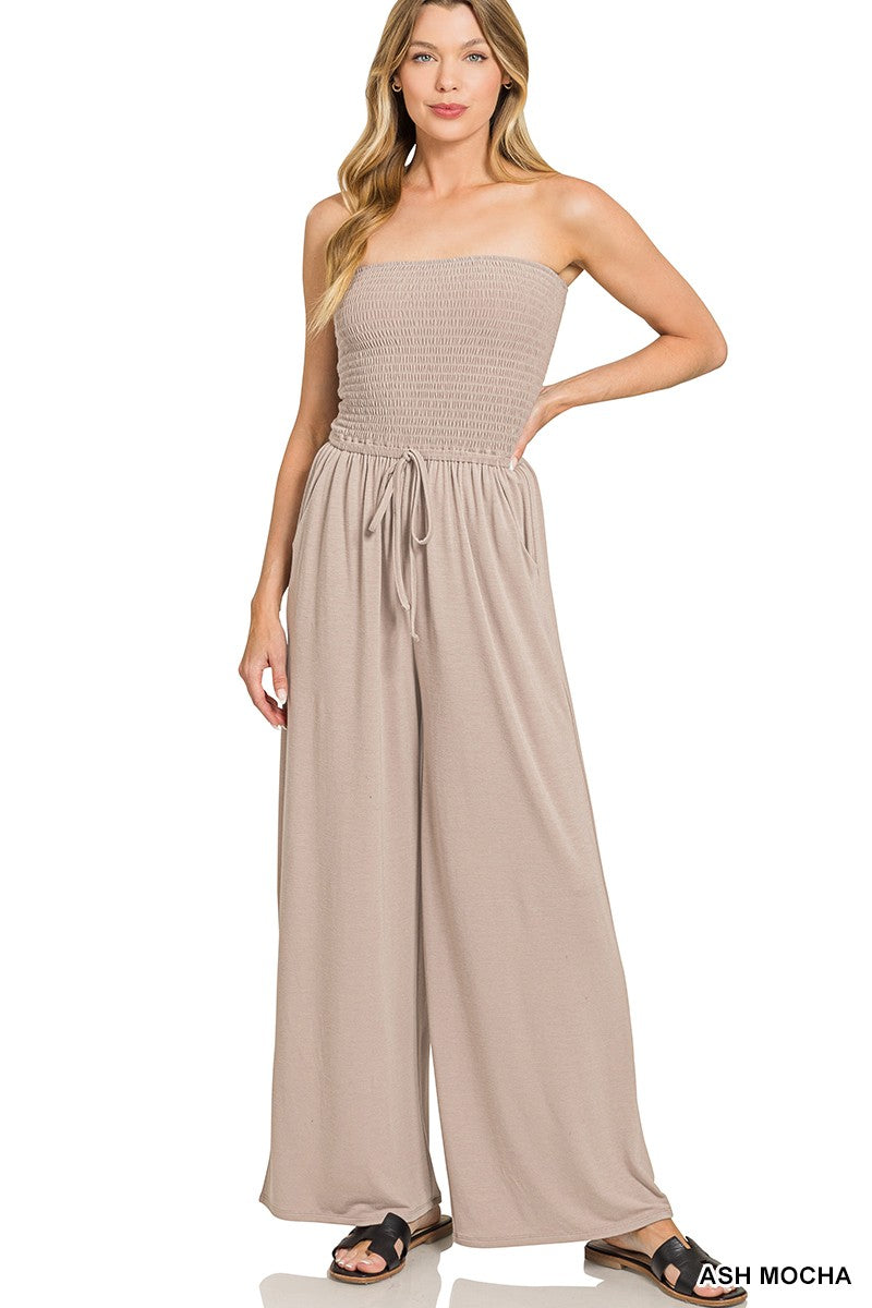 Smocked Tube Top Cotton Jumpsuit