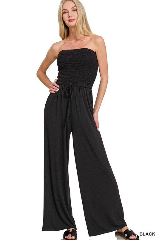 Smocked Tube Top Cotton Jumpsuit