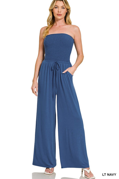 Smocked Tube Top Cotton Jumpsuit