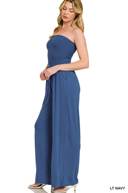 Smocked Tube Top Cotton Jumpsuit