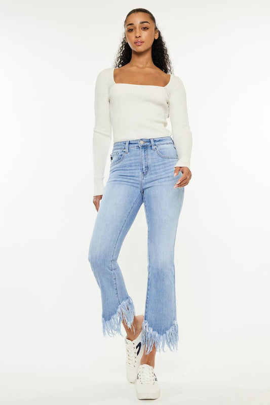 HIGH RISE CROP BOOTCUT DENIM PANTS-KC9354M - Southern Sassy Boutique