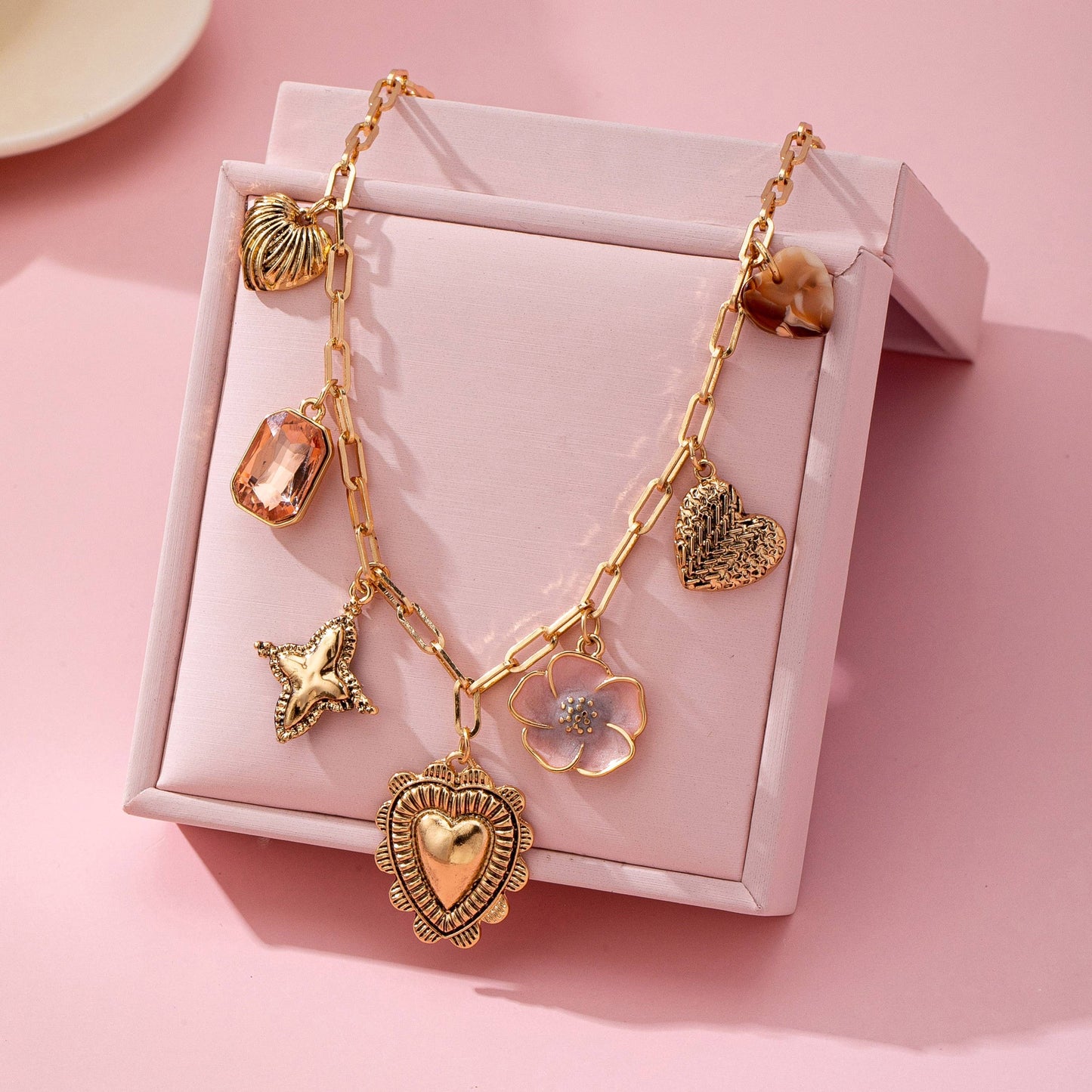 Heart and Flower Charm Necklace