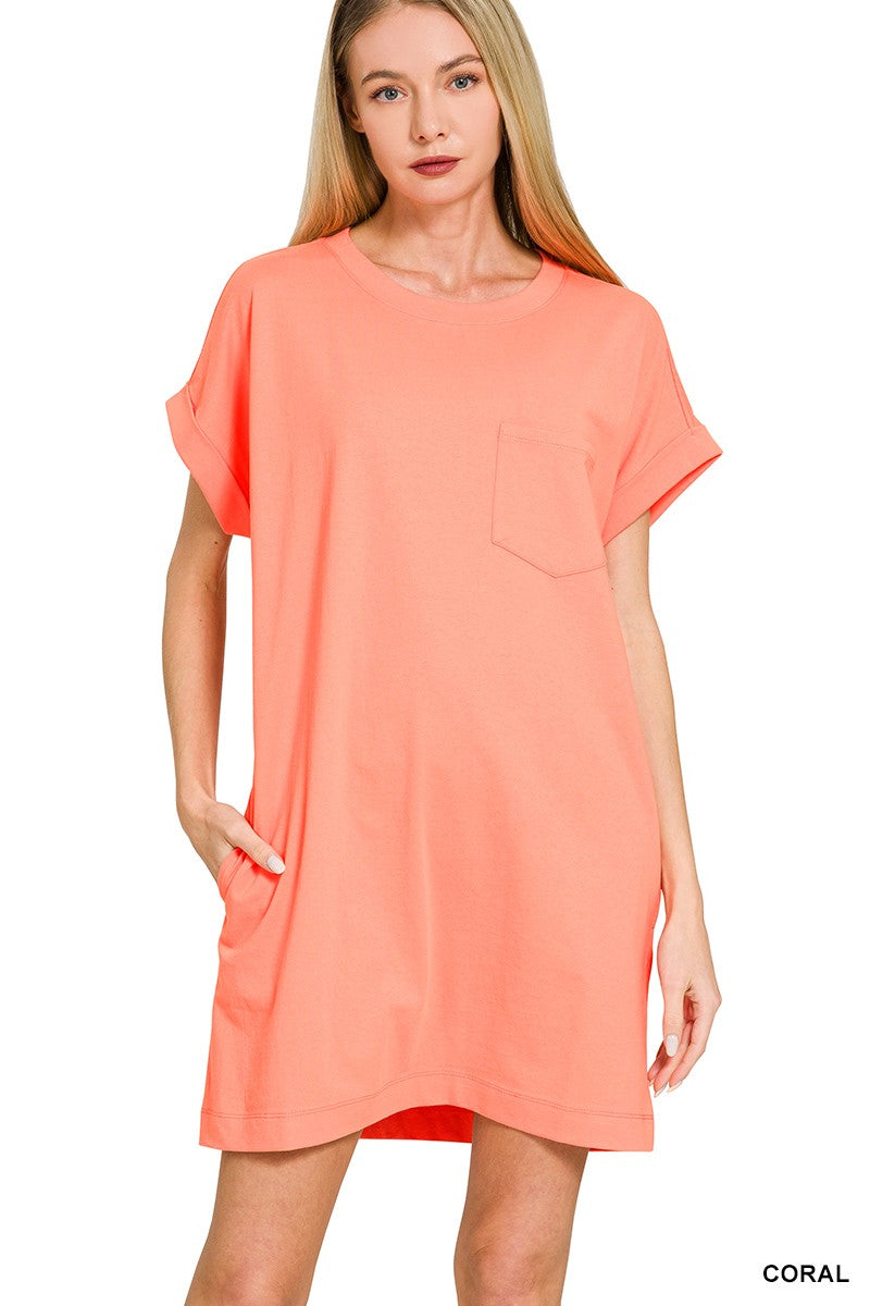 Premium Cotton T Shirts Dress with Pockets