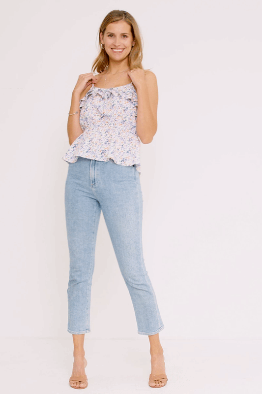 Floral Layer Ruffled Tie Front Cami