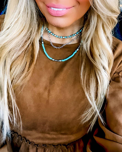 Western Semi Stone Layered Navajo Bead Neckace - Southern Sassy Boutique