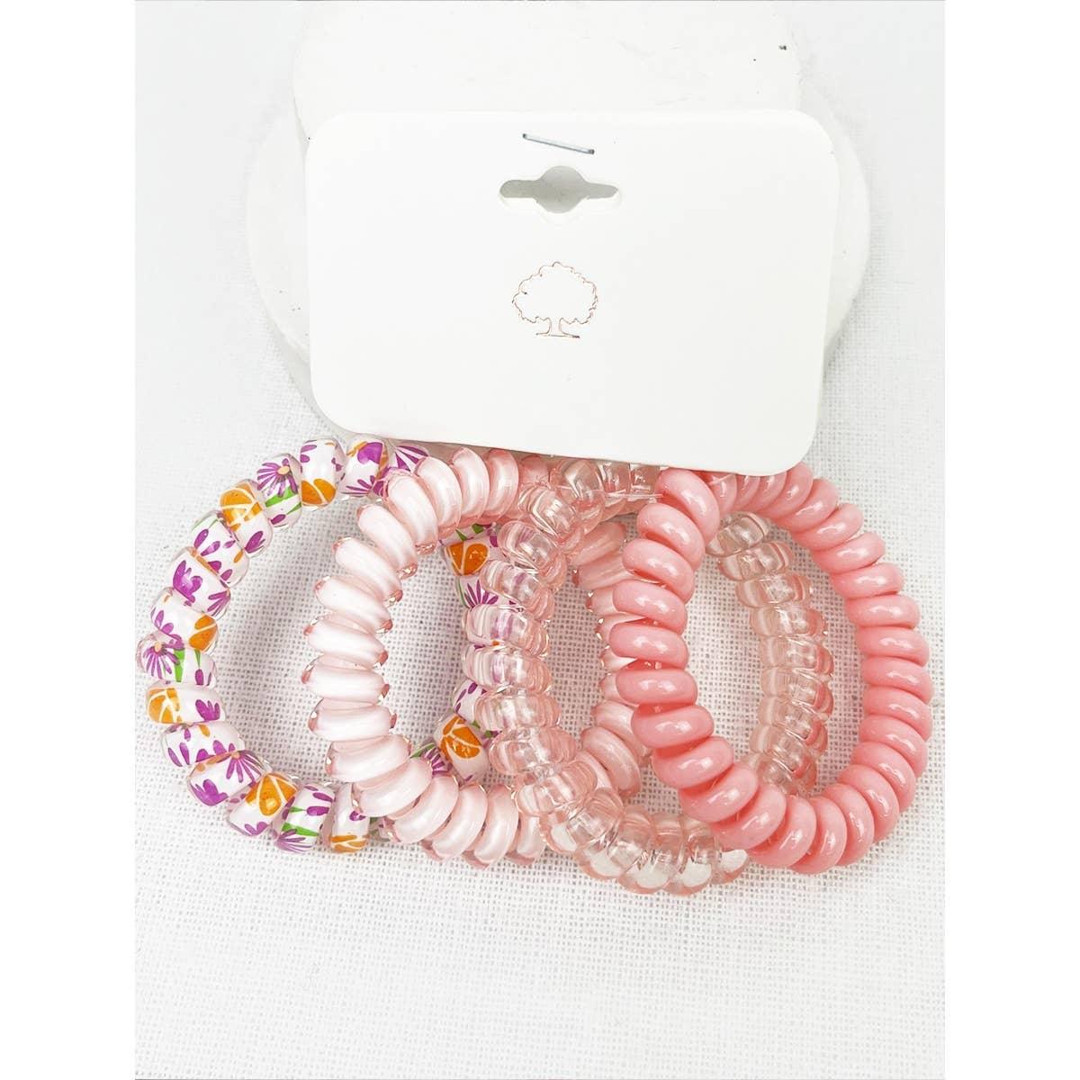 Pink Multi Design Spiral Hair Ties - Southern Sassy Boutique