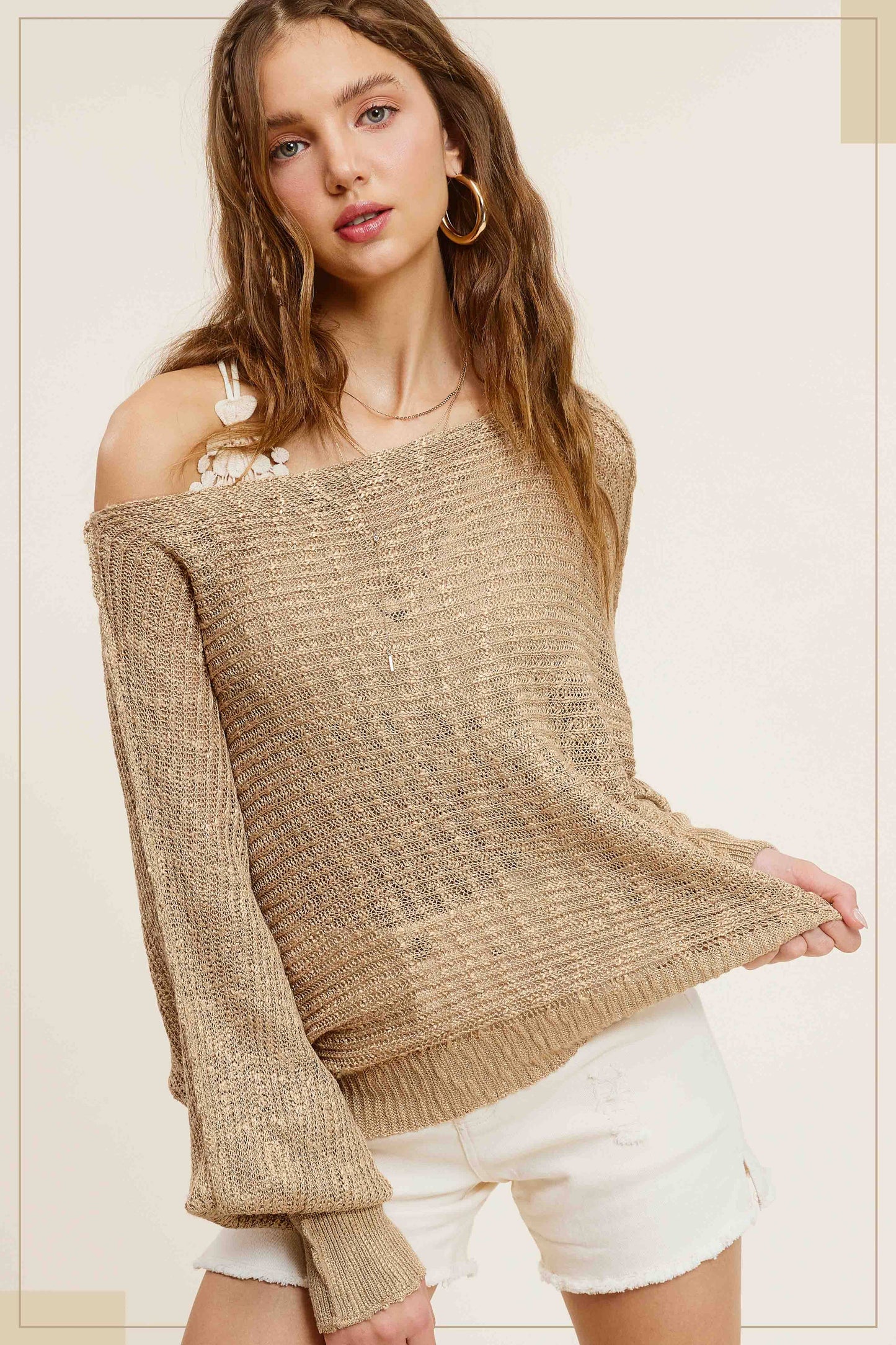 Lightweight Dolman Sleeve Boat Neck Sweater Top
