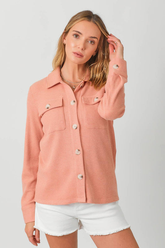 Waffle Button Down Thermal Shacket