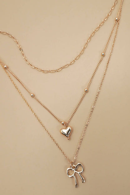 Multi-Layer Boa & Heart Charm Necklace