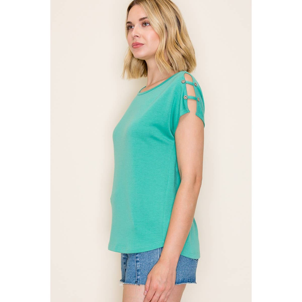 Button Shoulder Solid Terry Top