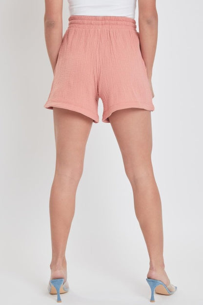 Double Gauze Shorts With Banded Hem And side Pockets