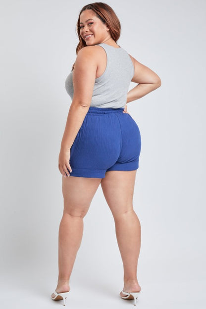 Plus Size Double Gauze Shorts With Banded Hem And side Pockets