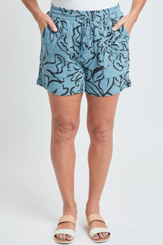 Double Gauze Drawstring Banded Hem Shorts