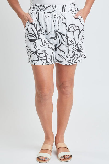 Double Gauze Drawstring Banded Hem Shorts