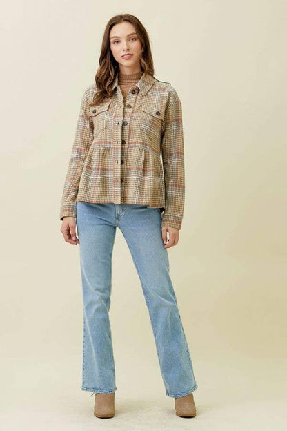 Peplum Plaid Shacket - Southern Sassy Boutique