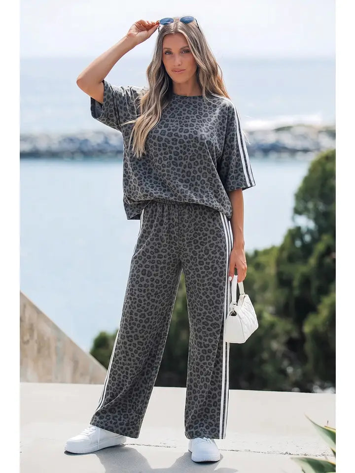 Leopard Varsity Stripe Pant Set