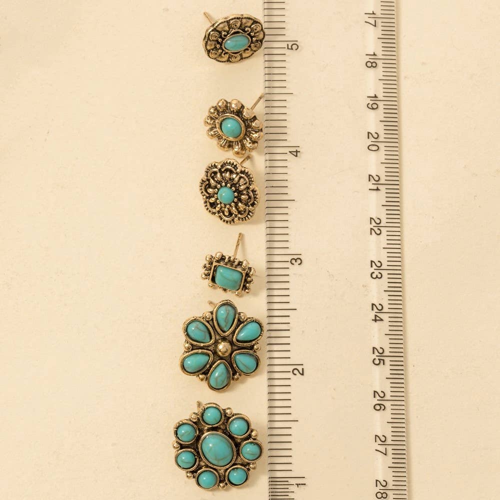 Multi Turquoise Stone Concho Earrings Set