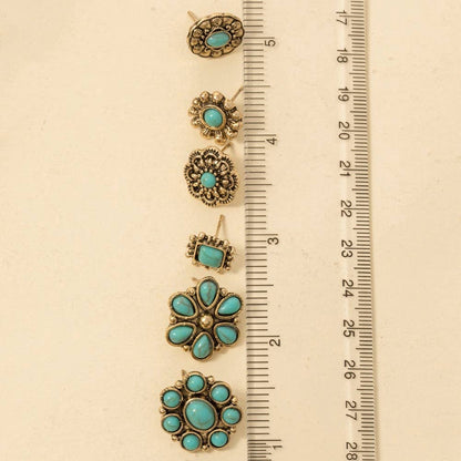 Multi Turquoise Stone Concho Earrings Set