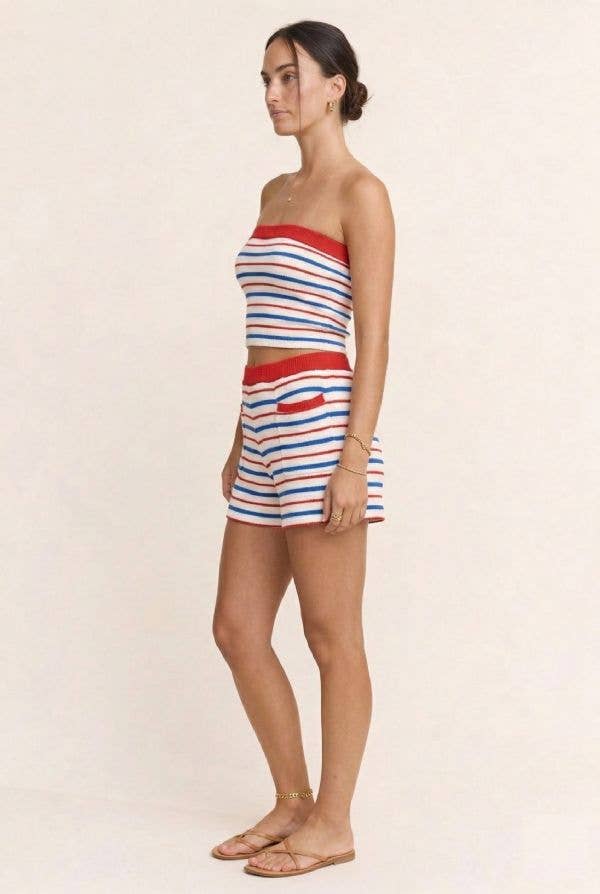 STRAPLESS CROPPED TUBE TOP SHORTS SET