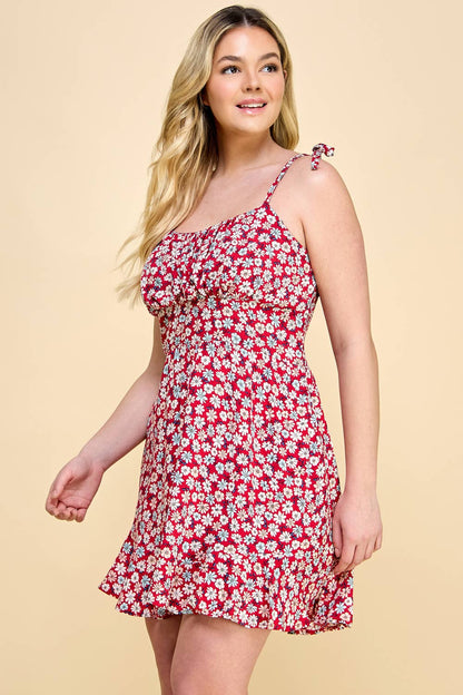 Curvy Floral Tie Mini Dress