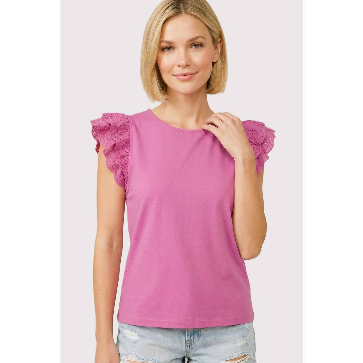 Eyelet Laced Cap Sleeve Top