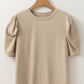 Solid Ruched Puff Sleeve T-Shirt