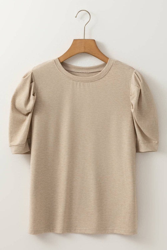 Solid Ruched Puff Sleeve T-Shirt