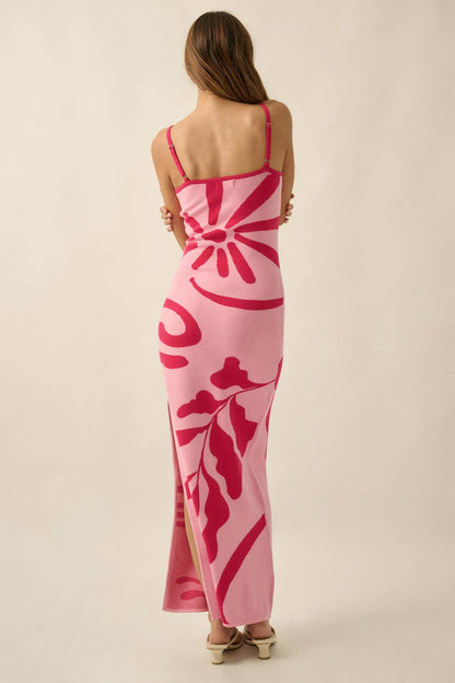 Tropical Floral Jacquard-Knit Maxi Cami Sweater Dress