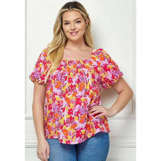 Curvy Short Sleeve Trapeze Blouse   
